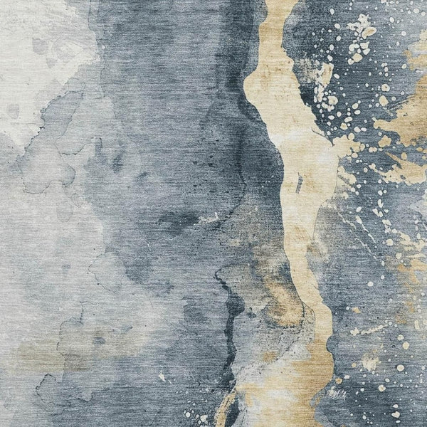 HomeRoots 5' X 8' Stylish Graphite Gold Silver Abstract Area Rug – Washable, UV-Protected & Non-Slip Design 697934