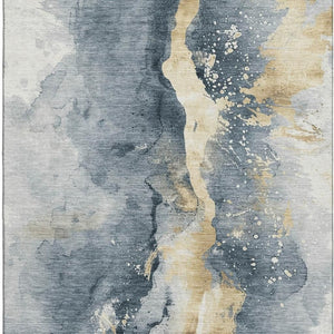 HomeRoots 5' X 8' Stylish Graphite Gold Silver Abstract Area Rug – Washable, UV-Protected & Non-Slip Design 697934