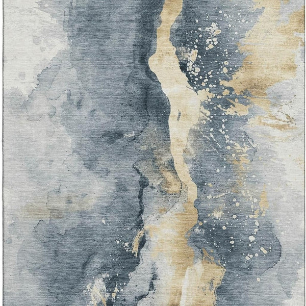 HomeRoots 5' X 8' Stylish Graphite Gold Silver Abstract Area Rug – Washable, UV-Protected & Non-Slip Design 697934