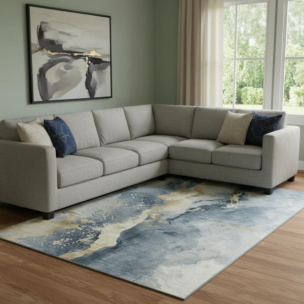HomeRoots 8' X 10' Stylish Graphite Gold Silver Washable Area Rug - UV Protected, Stain-Resistant, Non-Slip! 697936