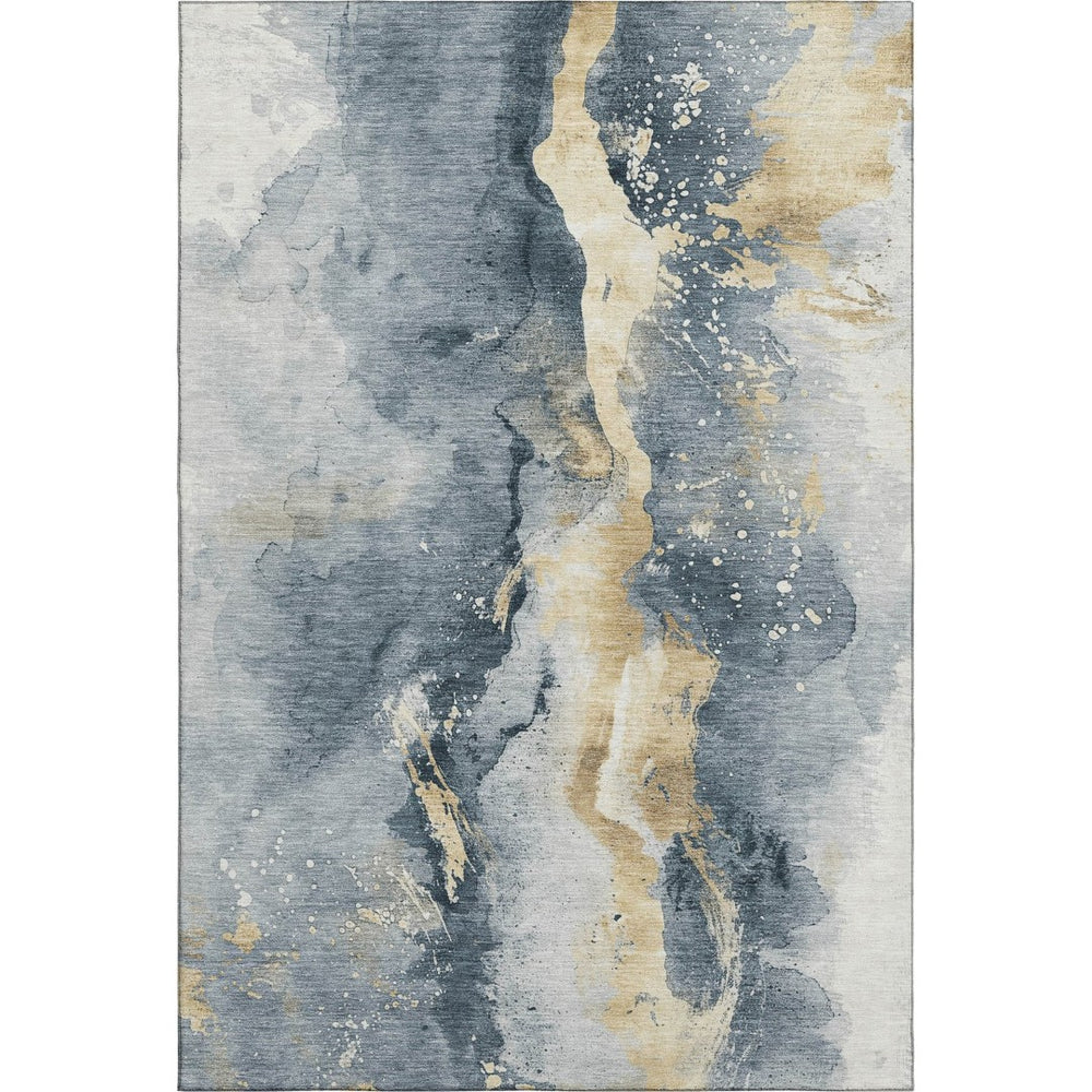 HomeRoots 10' X 14' Stylish Graphite Gold & Silver Abstract Area Rug - Washable, UV Protected, Durable Design 697938
