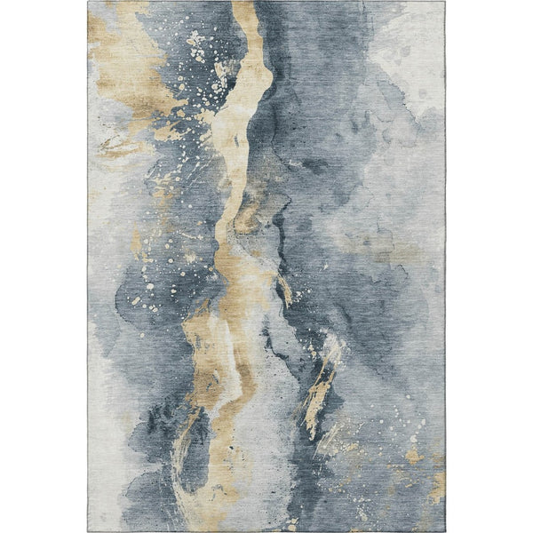 HomeRoots 10' X 14' Stylish Graphite Gold & Silver Abstract Area Rug - Washable, UV Protected, Durable Design 697938