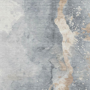 HomeRoots 5' X 8' Gray Beige Ivory Abstract Washable Area Rug - Stylish, Durable, UV Protected & Easy Care! 697940