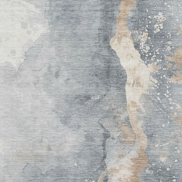 HomeRoots 5' X 8' Gray Beige Ivory Abstract Washable Area Rug - Stylish, Durable, UV Protected & Easy Care! 697940