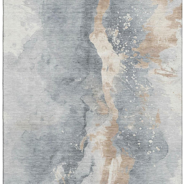 HomeRoots 5' X 8' Gray Beige Ivory Abstract Washable Area Rug - Stylish, Durable, UV Protected & Easy Care! 697940