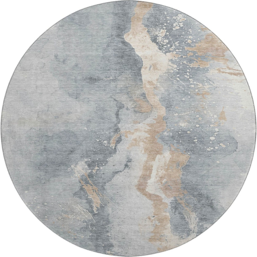 HomeRoots 8' Gray Beige and Ivory Abstract Round Rug - Washable, UV Protected, Durable & Stylish for Any Room 697941