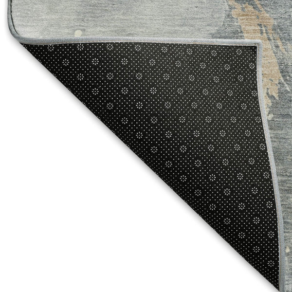 HomeRoots 8' Gray Beige and Ivory Abstract Round Rug - Washable, UV Protected, Durable & Stylish for Any Room 697941