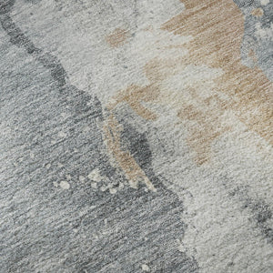 HomeRoots 8' Gray Beige and Ivory Abstract Round Rug - Washable, UV Protected, Durable & Stylish for Any Room 697941