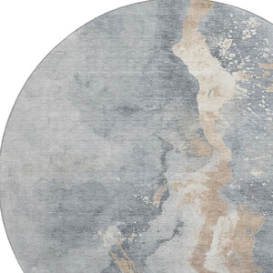 HomeRoots 8' Gray Beige and Ivory Abstract Round Rug - Washable, UV Protected, Durable & Stylish for Any Room 697941