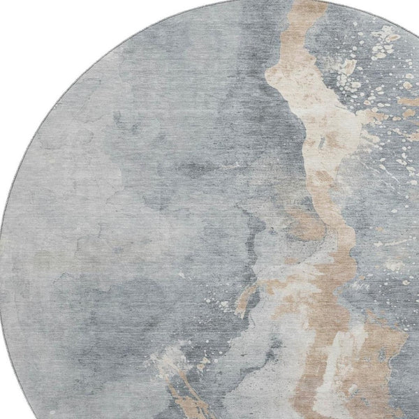 HomeRoots 8' Gray Beige and Ivory Abstract Round Rug - Washable, UV Protected, Durable & Stylish for Any Room 697941