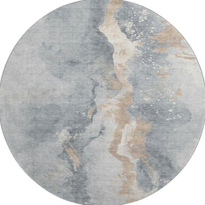 HomeRoots 8' Gray Beige and Ivory Abstract Round Rug - Washable, UV Protected, Durable & Stylish for Any Room 697941