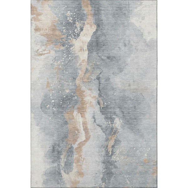 HomeRoots 8' X 10' Abstract Washable Area Rug - Durable Gray, Beige & Ivory Design with UV Protection & Stain Resistance 697942