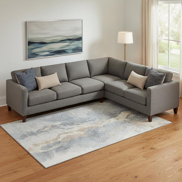HomeRoots 9' X 12' Abstract Area Rug in Gray Beige Ivory – Washable, UV-Protected & Family-Friendly Design 697943