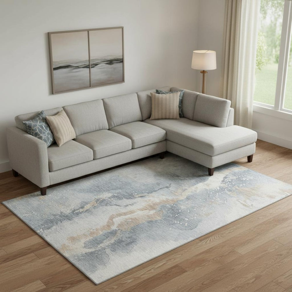 HomeRoots 10' Washable Gray Beige Ivory Abstract Area Rug – Durable, UV Protected & Non-Slip for Busy Homes 697944