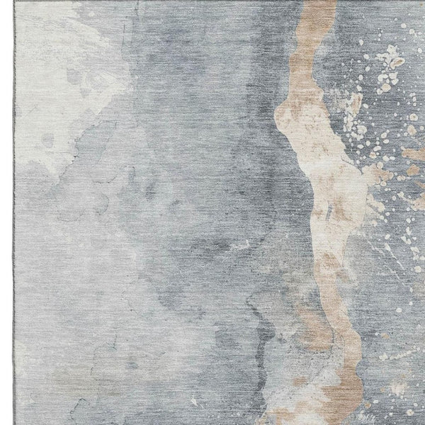 HomeRoots 10' Washable Gray Beige Ivory Abstract Area Rug – Durable, UV Protected & Non-Slip for Busy Homes 697944