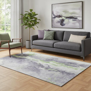 HomeRoots 5' Abstract Lavender Green & Ivory Area Rug - Washable, UV-Protected, Stain-Resistant, Non-Slip! 697946