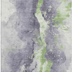 HomeRoots 5' Abstract Lavender Green & Ivory Area Rug - Washable, UV-Protected, Stain-Resistant, Non-Slip! 697946