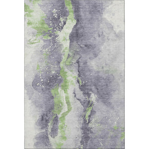 HomeRoots 5' Abstract Lavender Green & Ivory Area Rug - Washable, UV-Protected, Stain-Resistant, Non-Slip! 697946