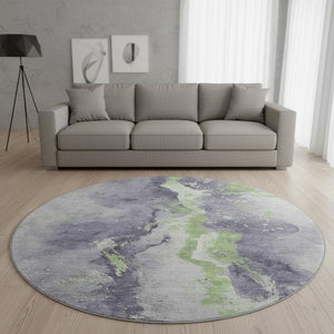 HomeRoots 8' Stylish Lavender Green & Ivory Abstract Washable Round Rug with UV Protection for Any Room 697947