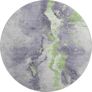 HomeRoots 8' Stylish Lavender Green & Ivory Abstract Washable Round Rug with UV Protection for Any Room 697947