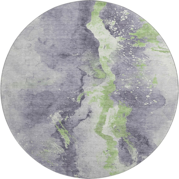 HomeRoots 8' Stylish Lavender Green & Ivory Abstract Washable Round Rug with UV Protection for Any Room 697947