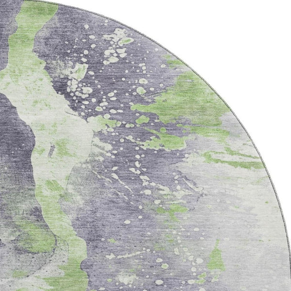 HomeRoots 8' Stylish Lavender Green & Ivory Abstract Washable Round Rug with UV Protection for Any Room 697947