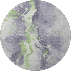 HomeRoots 8' Stylish Lavender Green & Ivory Abstract Washable Round Rug with UV Protection for Any Room 697947