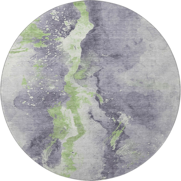 HomeRoots 8' Stylish Lavender Green & Ivory Abstract Washable Round Rug with UV Protection for Any Room 697947