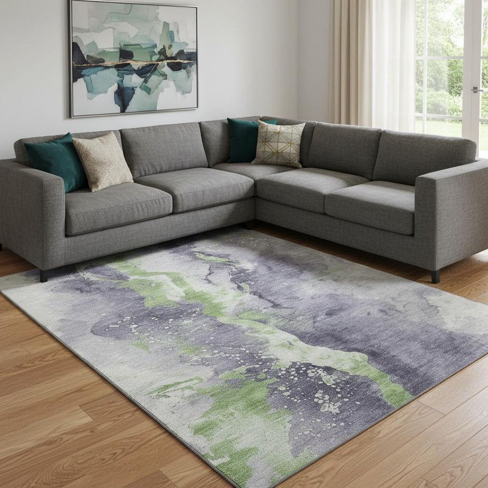 HomeRoots 8' X 10' Stylish Lavender Green and Ivory Washable Abstract Area Rug with UV Protection & Durability 697948