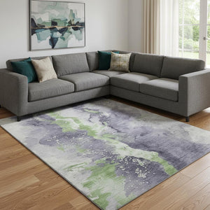 HomeRoots 8' X 10' Stylish Lavender Green and Ivory Washable Abstract Area Rug with UV Protection & Durability 697948