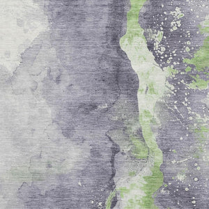 HomeRoots 9' X 12' Abstract Area Rug in Lavender Green & Ivory - Washable, UV Protected, Stain Resistant Design 697949