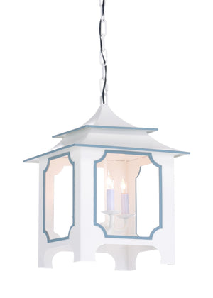 Chelsea House Tole Pagoda Lantern Small White – 3-Light Tole Metal Pendant By Claire Bell, 18" H, Chain Included 69795