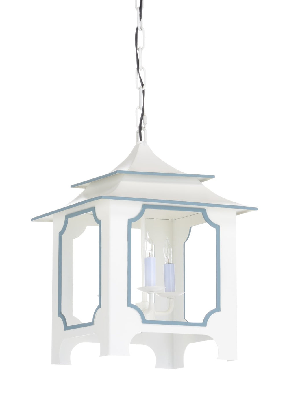 Chelsea House Tole Pagoda Lantern Small White – 3-Light Tole Metal Pendant By Claire Bell, 18" H, Chain Included 69795