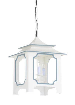 Chelsea House Tole Pagoda Lantern Small White – 3-Light Tole Metal Pendant By Claire Bell, 18" H, Chain Included 69795