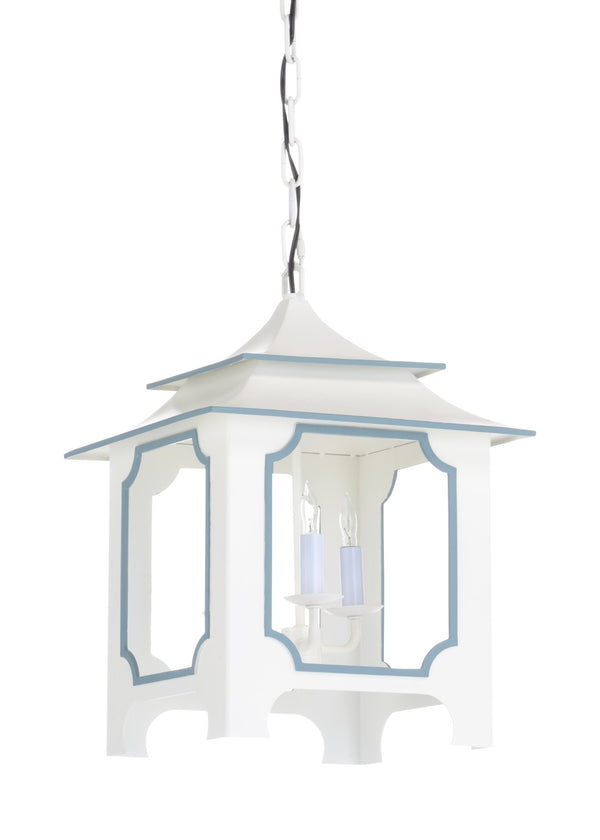 Chelsea House Tole Pagoda Lantern Small White – 3-Light Tole Metal Pendant By Claire Bell, 18" H, Chain Included 69795