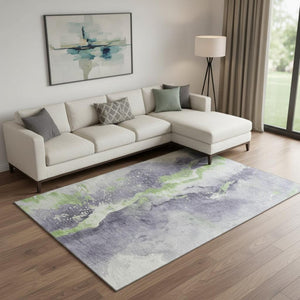 HomeRoots 10' X 14' Modern Abstract Lavender Green & Ivory Washable Area Rug with UV Protection for Homes 697950