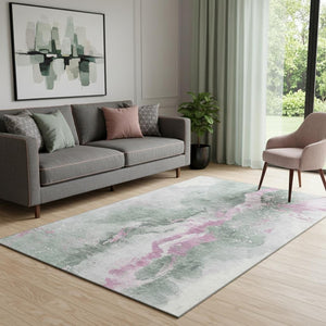 HomeRoots 5' X 8' Abstract Area Rug in Sage, Mauve & Ivory - Stylish, Washable, Stain-Resistant & UV Protected! 697952