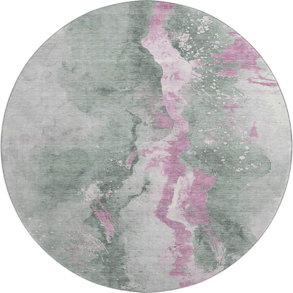 HomeRoots 8' Stylish Sage Mauve Ivory Round Rug - Washable, UV Protected, Stain Resistant, Ideal for Home Decor 697953