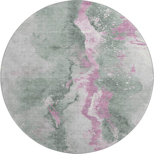 HomeRoots 8' Stylish Sage Mauve Ivory Round Rug - Washable, UV Protected, Stain Resistant, Ideal for Home Decor 697953