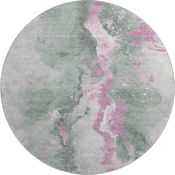 HomeRoots 8' Stylish Sage Mauve Ivory Round Rug - Washable, UV Protected, Stain Resistant, Ideal for Home Decor 697953