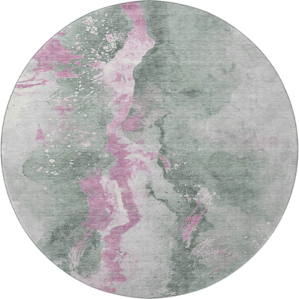 HomeRoots 8' Stylish Sage Mauve Ivory Round Rug - Washable, UV Protected, Stain Resistant, Ideal for Home Decor 697953