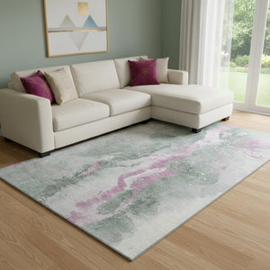 HomeRoots 8' X 10' Stylish Sage Mauve Ivory Abstract Washable Area Rug with UV Protection for High Traffic Areas 697954