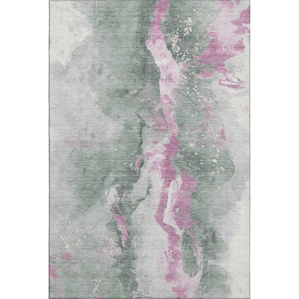 HomeRoots 8' X 10' Stylish Sage Mauve Ivory Abstract Washable Area Rug with UV Protection for High Traffic Areas 697954