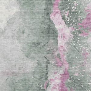 HomeRoots 9' X 12' Abstract Sage Mauve Ivory Area Rug - Stain-Resistant, Washable, UV Protected & Non-Slip! 697955