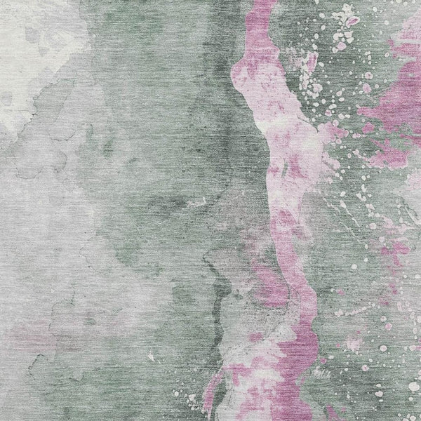 HomeRoots 9' X 12' Abstract Sage Mauve Ivory Area Rug - Stain-Resistant, Washable, UV Protected & Non-Slip! 697955