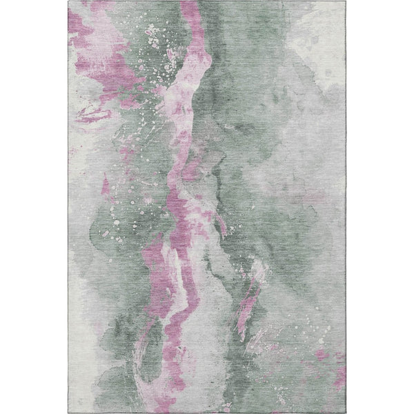 HomeRoots 9' X 12' Abstract Sage Mauve Ivory Area Rug - Stain-Resistant, Washable, UV Protected & Non-Slip! 697955