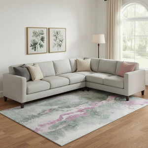 HomeRoots 10' X 14' Sage Mauve Ivory Abstract Area Rug - Durable, Washable, UV Protected for Stylish Living Spaces 697956