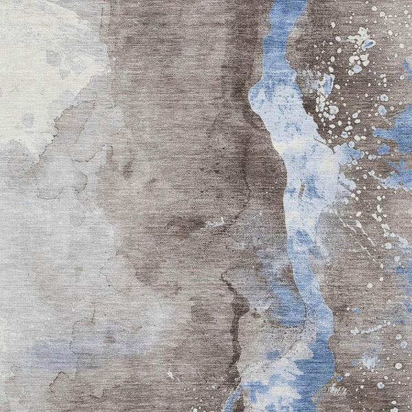 HomeRoots 5' X 8' Stylish Abstract Area Rug in Taupe, Blue & Ivory - Washable, UV Resistant, Non-Slip Backing 697958