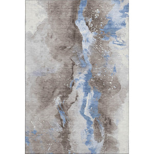 HomeRoots 8' X 10' Modern Abstract Washable Area Rug in Taupe, Blue & Ivory - UV Protection & Stain Resistant 697960