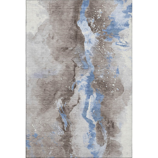 HomeRoots 8' X 10' Modern Abstract Washable Area Rug in Taupe, Blue & Ivory - UV Protection & Stain Resistant 697960